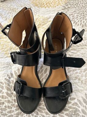 silence + noise Black Leather Buckle Ankle-Strap Sandals